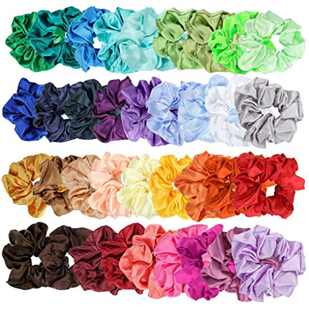 

50Pcs Silk Hair Scrunchies Elastic Hair Bands Hair Ties Rops Scrunchy For Women Girls Hair Accessories Assorted Color Scrunchies