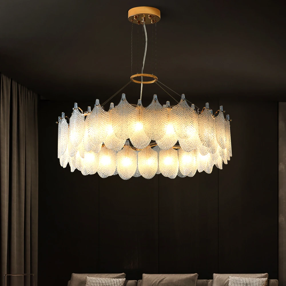 

Modern Gold Chandelier for Living Room Bedroom indoor light fixture Round Home Decoration LED Lustre Frosted Glass Hanging Lamp
