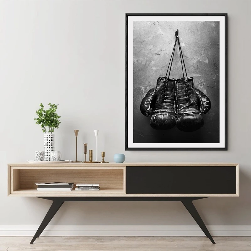 Винтажные художественные боксерские перчатки плакат печать на холсте черно