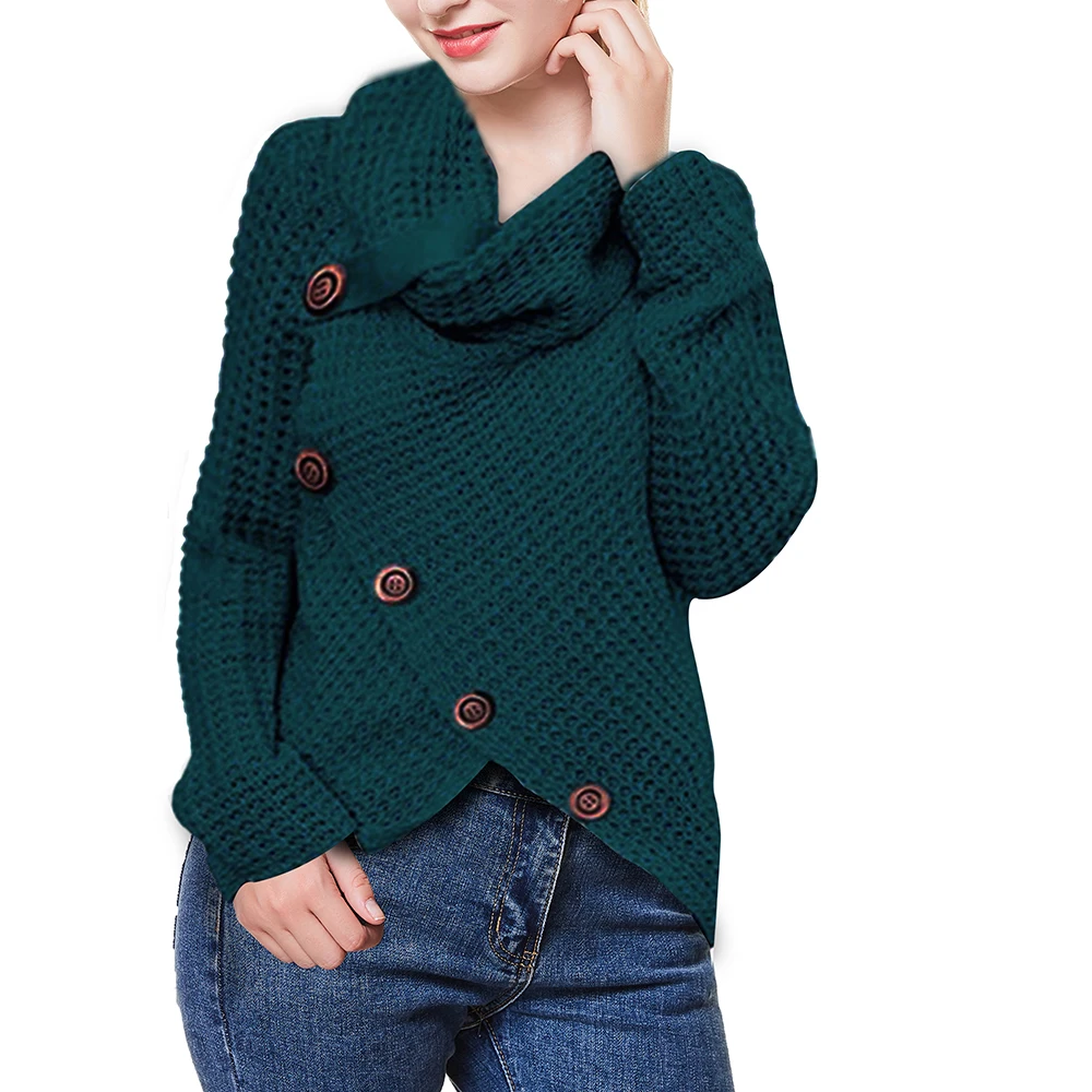 2019 Christmas Women Cardigan Knitted Sweater Autumn Casual Turtleneck Solid Button Loose Sweaters Female Oversized Streetwear | Женская