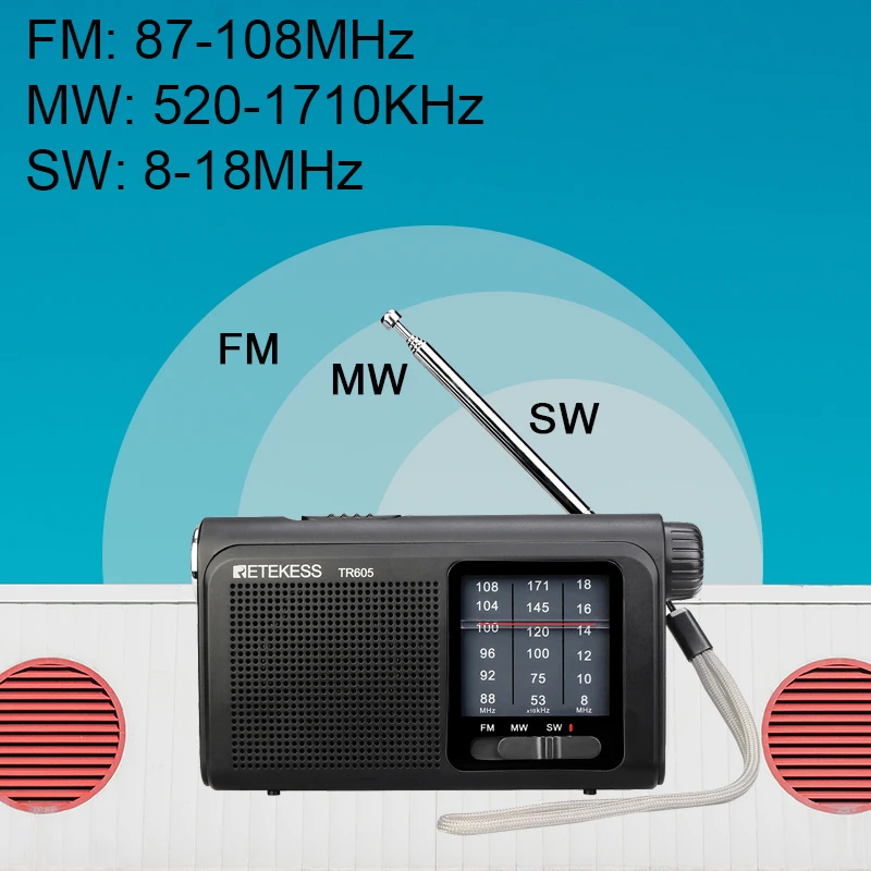 Retekess TR605 3 полосы FM/MW/SW портативный радио с перезаряжаемой батареей супер яркий светодиодный фонарик для аварийного освещения