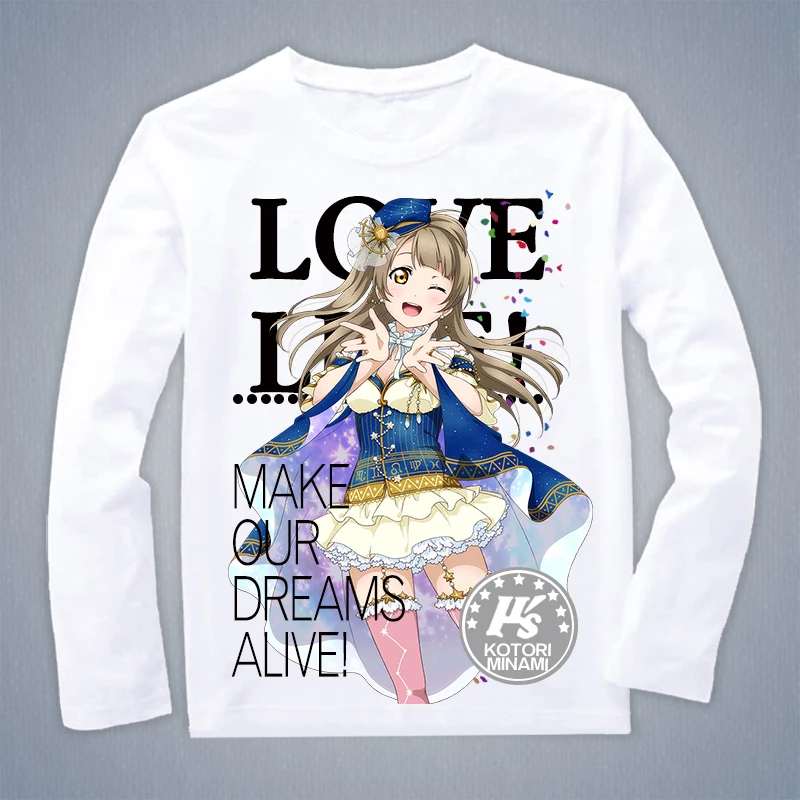 Лавлайв! Саншайн!! Косплей футболка аниме Лавлайв Минами Котори Косака Хонока весна осень длинные рукава топ футболка.