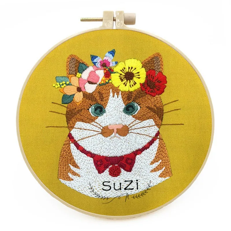 

3D Embroidered Cat New Embroidery DIY Beginner Foundation Production Fabric Embroidery Material Bag Home Ornament