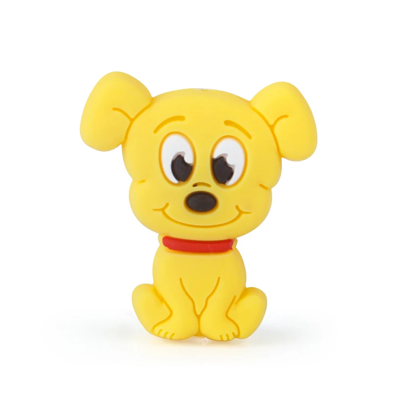 Yellow Keep&Grow, 10 шт., мини силиконовые бусины в виде собаки из мультфильма, грызуны, Детские Прорезыватели, бусы, сделай сам, прорезыватели, ожерелье, силиконовые детские товары - Цвет: Yellow