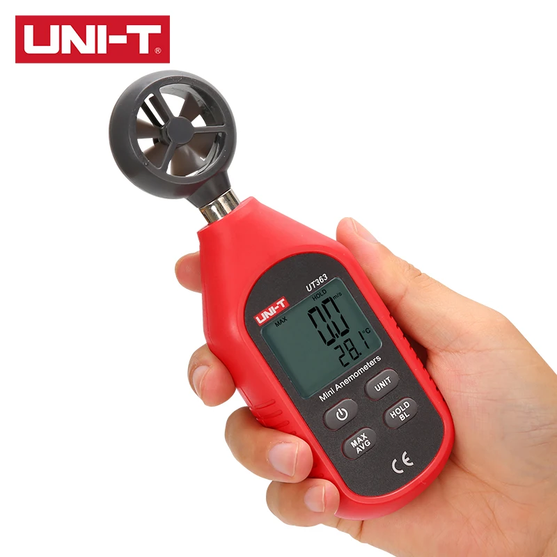 UNI-T-Mini anemómetro UT363, medidor de temperatura, velocidad máxima del viento medida de 0,1 m/s, velocidad del viento inicial de 30 m/s UT363BT