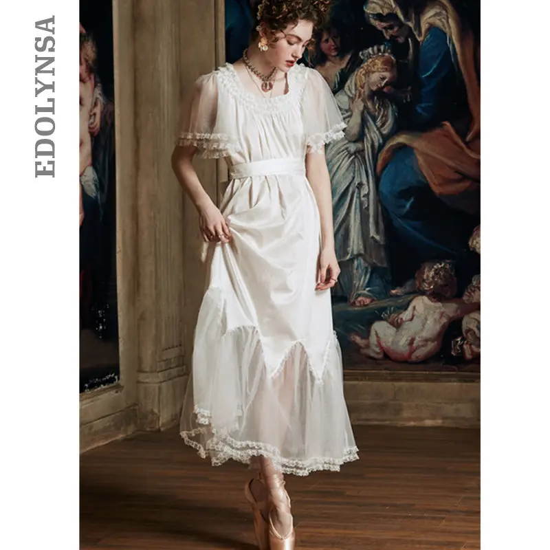 2021 Роскошная летняя Пижама винтажная белая хлопковая ночная рубашка Женская