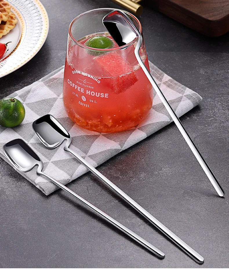

Square Head bing shao 304 Stainless Steel Spoon Wall Mug New Style Stirring Spoon Creative Shank Fruit Juice Coffee Spoon