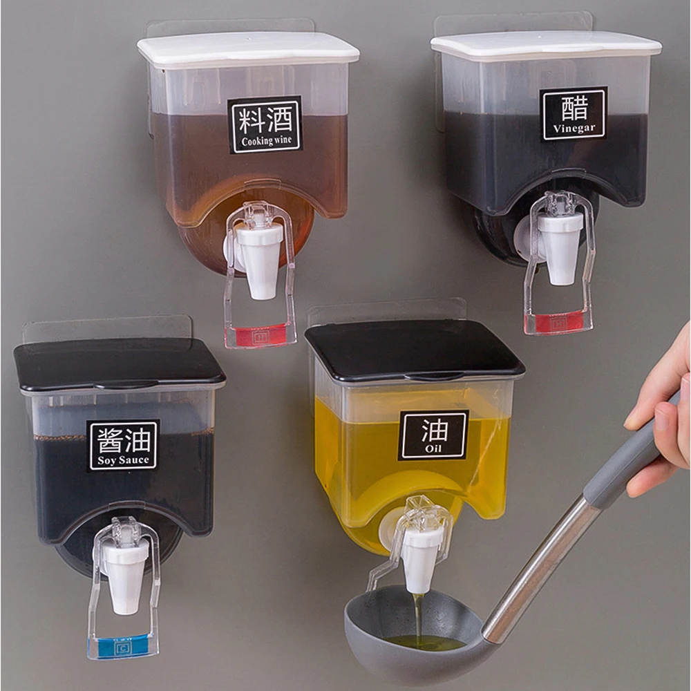 Kitchen Seasoning Jar Sealed Oil Bottle Automatically Press Plastic  Seasoning Box Wall-mounted Punch-free Kitchen Storage Tool