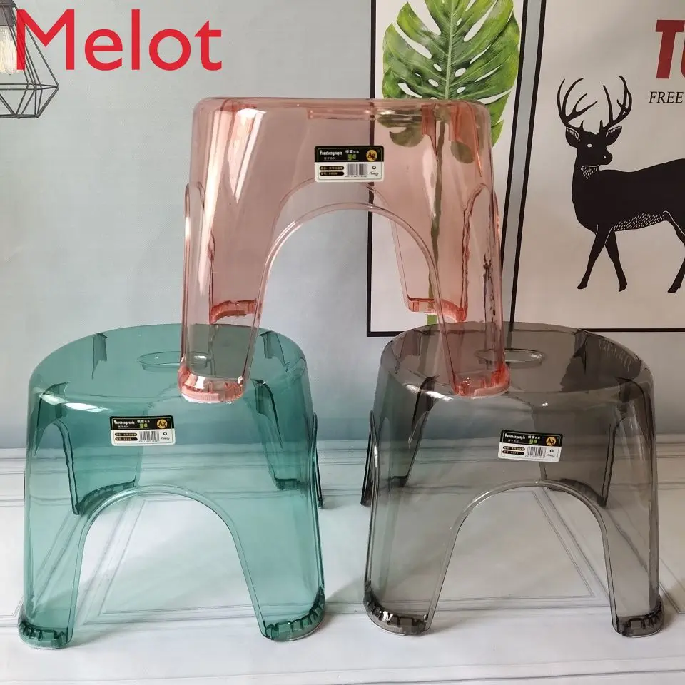 

Thick Transparent Plastic Stool Household Non-Slip Bathroom Stool Multi-Functional Solid round Stool Children's Bath Stool