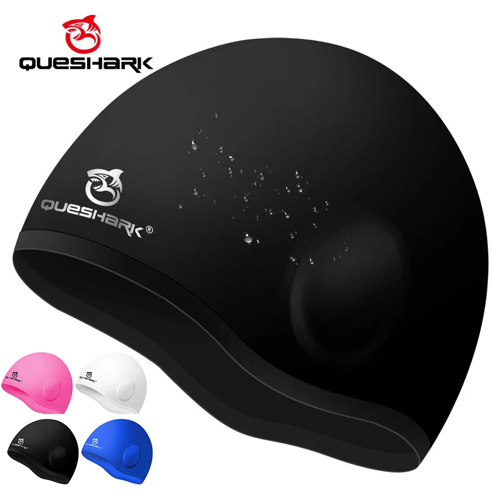 

Queshark Professional Adult Silicone Waterproof Seamless 3D Elastic Swimming Cap Sphere Ear Protector Hair Cover Diving Swim Hat
