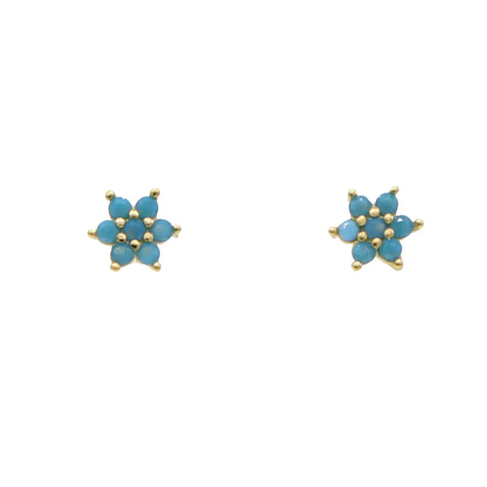 E481-G-turquoise Минимальное серебро 925 пробы, ювелирные изделия, красные, синие, зеленые, белые радужные фианиты, камень, деликатный, изящный, второй, красочные, Кластерные серьги-гвоздики - Окраска металла: E481-G-turquoise