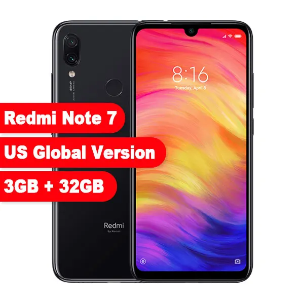 Note 7 Black US Глобальная версия Xiaomi Redmi Note 7, 3 Гб оперативной памяти, 32 Гб встроенной памяти, Смартфон Snapdragon 660 Octa Core 4000 мАч 6," 2340x1080 48+ 13 Мп телефон - Цвет: Note 7 Black US