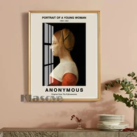 anonymous portrait young woman art prints retro poster exhibition museum canvas painting modern home decor wall pictures gift