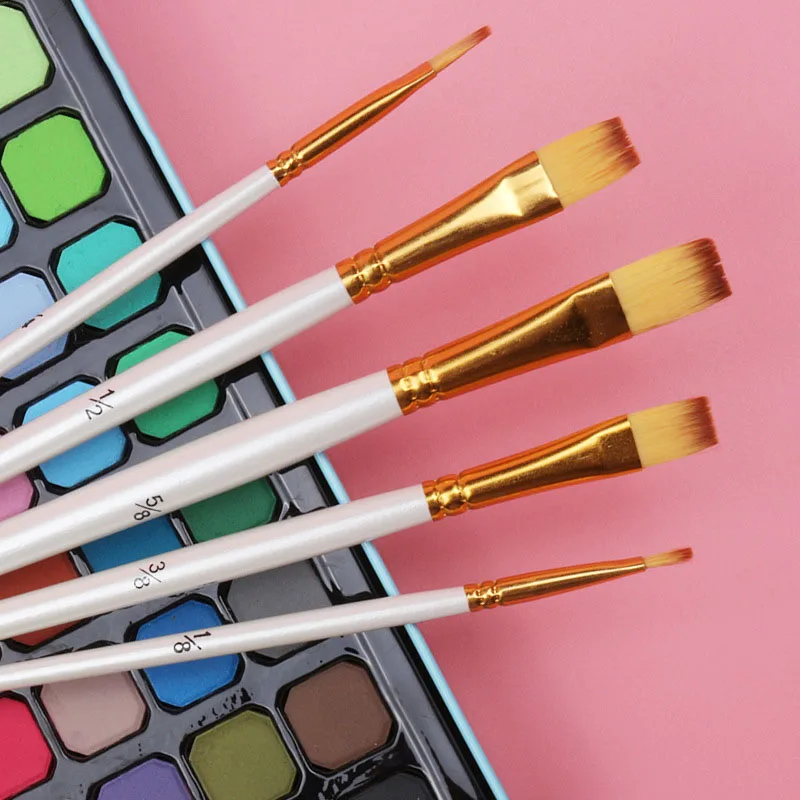 Nylon Hair Round/flat Head/oblique Front /fan/hazel-shaped Paint Brush Short Rod Watercolor Gouache Oil Brush 5pcs Set