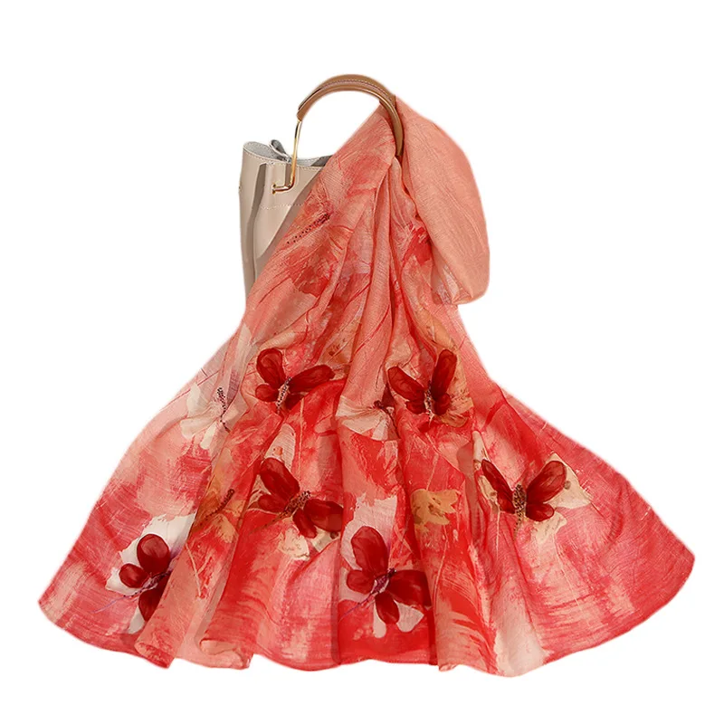 Осенний Шелковый шерстяной шарф с ручной вышивкой женский принтом 2020 |