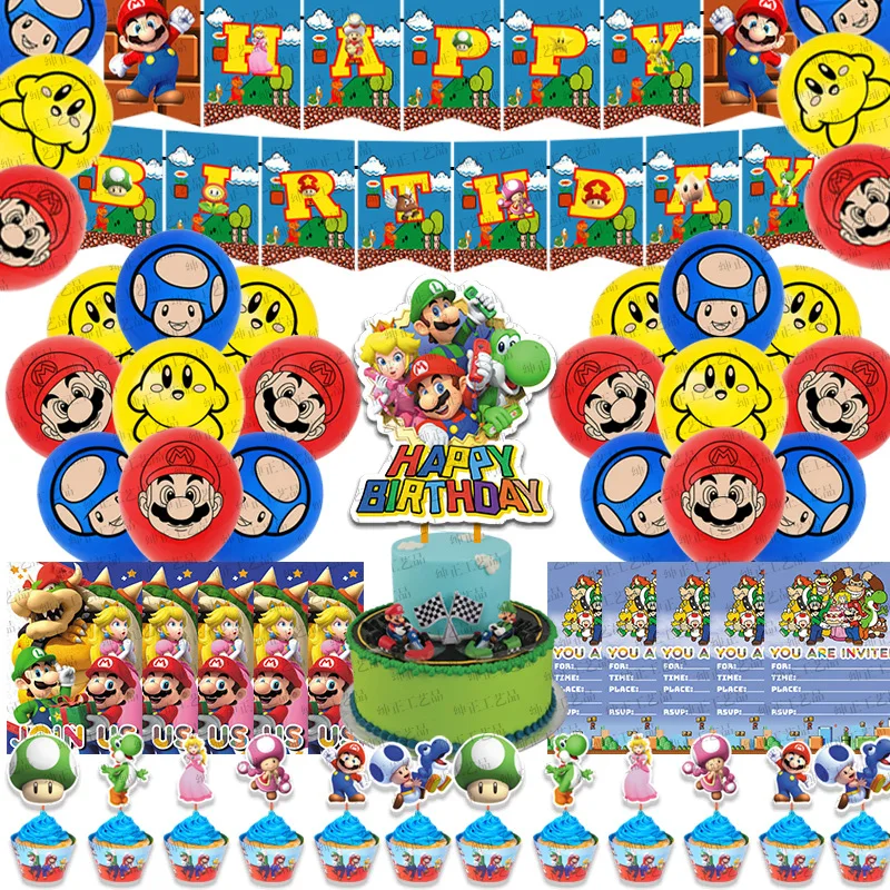 

Super Mario Theme Birthday Party Balloon Disposable Tableware Set Kid Birthday Party Banner Decoration Napkin Paper Cup Supplies