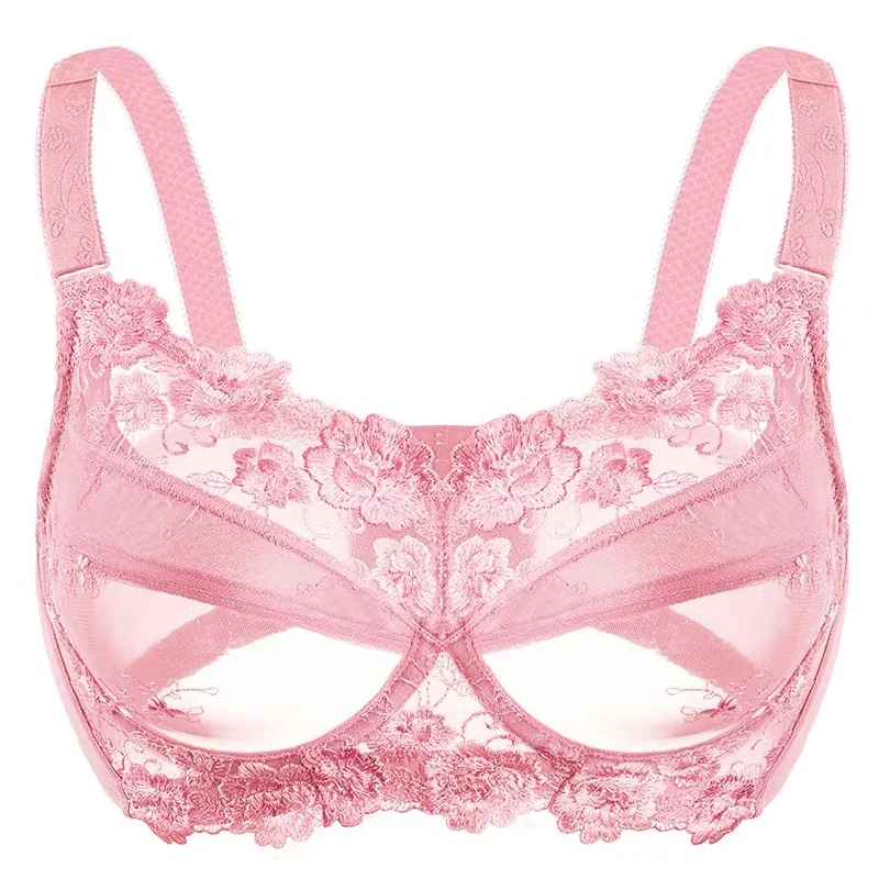 Plus Size Women's Non-padded Full Coverage Underwire Push Up Minimizer Embroidered Bra 75 80 85 90 95 100 105 110 B C D E F G H