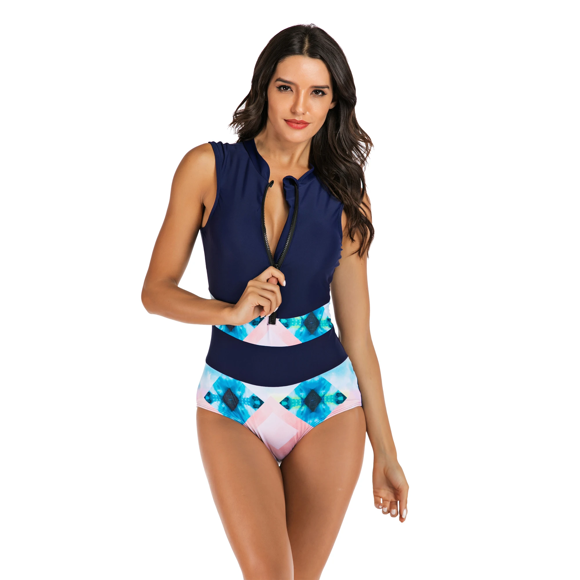 Сексуальный цельный купальник пуш ап без рукавов Женская Геометрическая пляжная