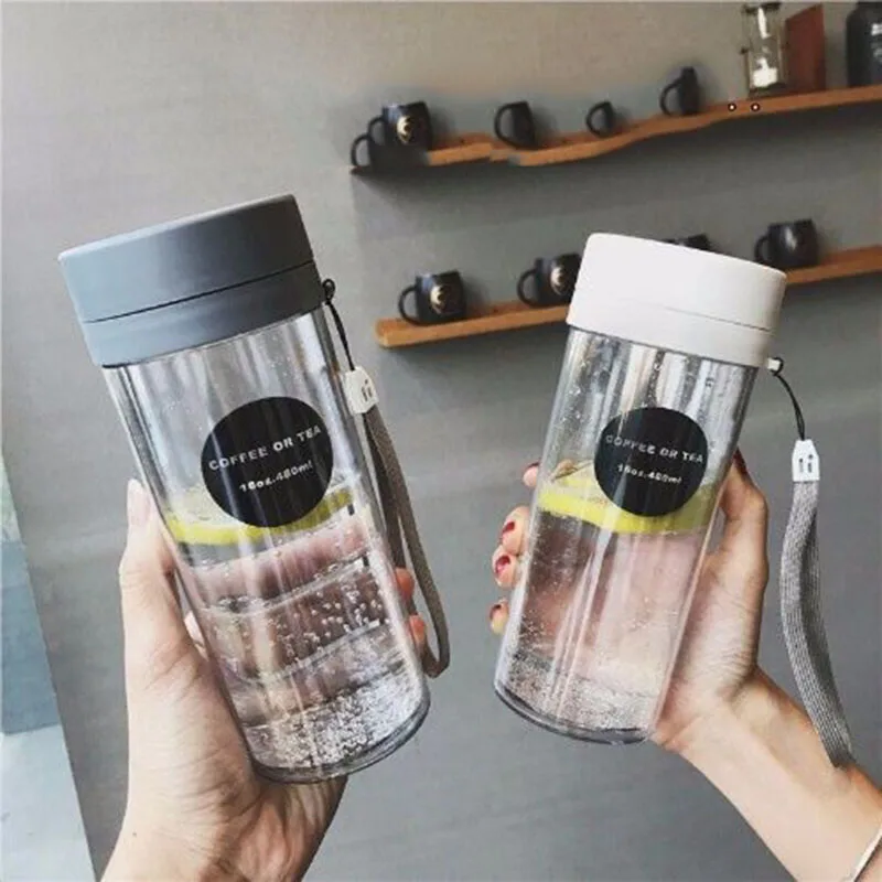 

Simple Korean student sports water bottles for men and women plastic double hand cups creative water bottle winter tea cup