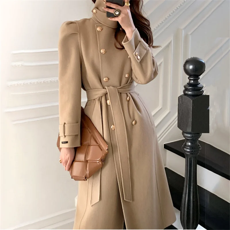 Sungtin корейское повседневное свободное шерстяное пальто с высоким воротником