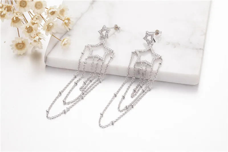 Женские длинные серьги-кисточки с фианитом серебро 925 пробы | Украшения и