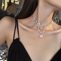 2021 new arrival fashion crystal women pendant necklaces geometric link chain sweet pearl fine party necklace jewelry