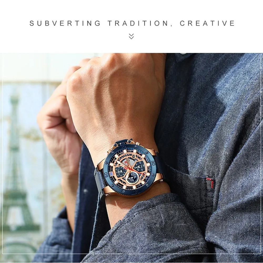 

vMan Quartz Watch Waterproof Outdoor Chronograph Minute Second 1/10 Second Hand Dials Hourglass Design Leather Strap Hardened