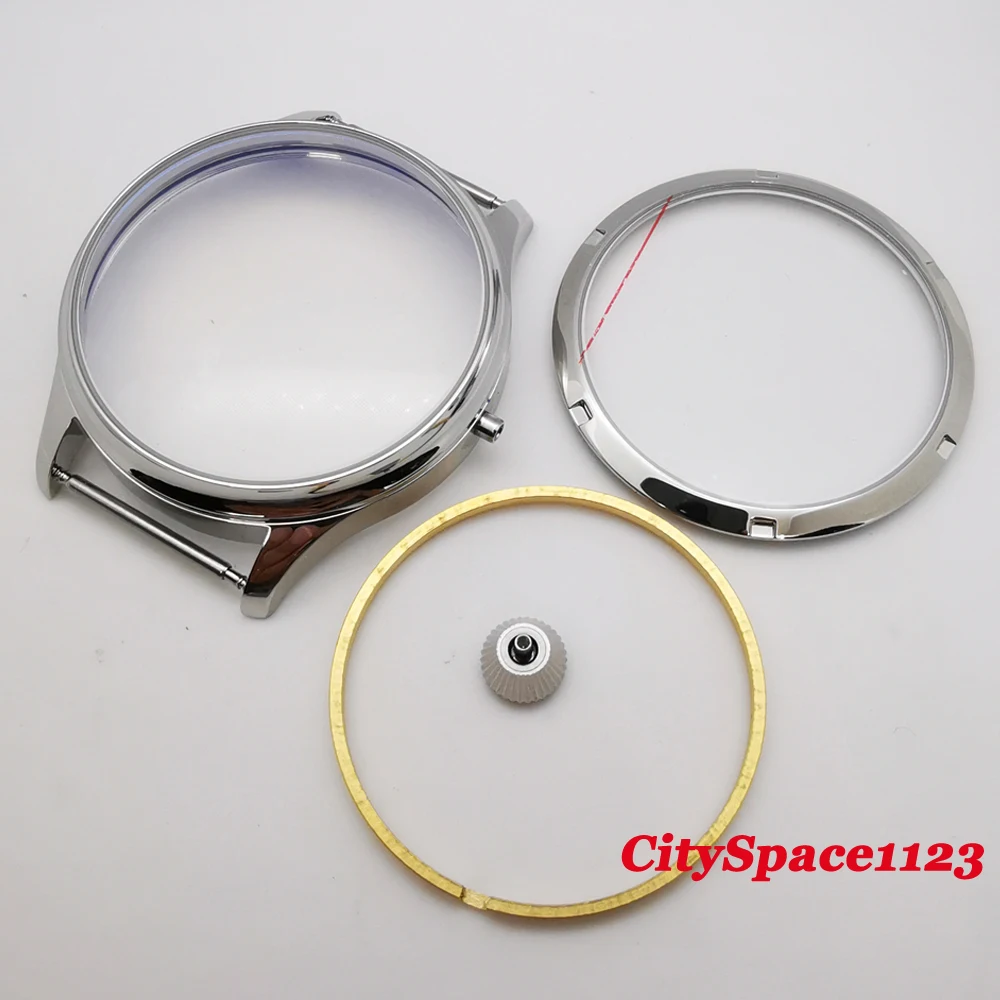 44 мм стальной чехол для часов голубые светящиеся стерильные часы циферблат