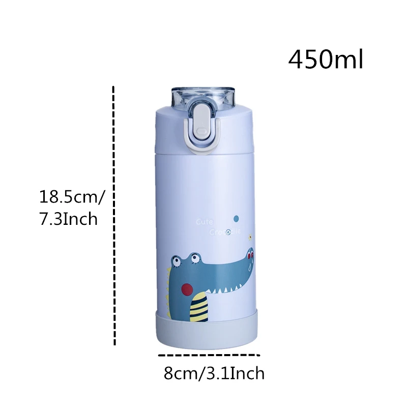 Blue VILEAD 450 мл 316 крышка из нержавеющей стали вакуумная колба портативная соломенная термос чашка детская Милая мультяшная бутылка для воды для студентов - Цвет: Blue