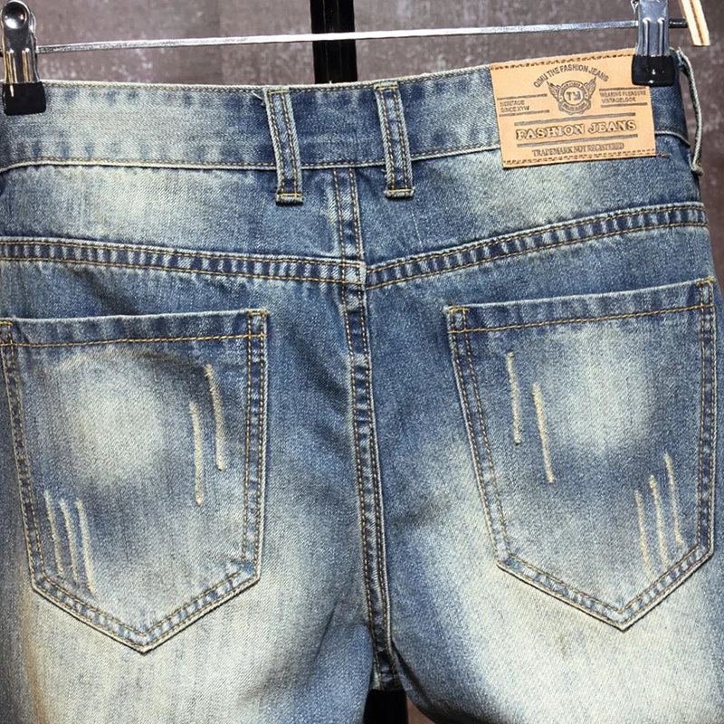 

Luren 2021 Summer Men's Retro Style Ripped Denim Shorts Street Fashion Slim Hole Short Jeans Male Brand Clothes
