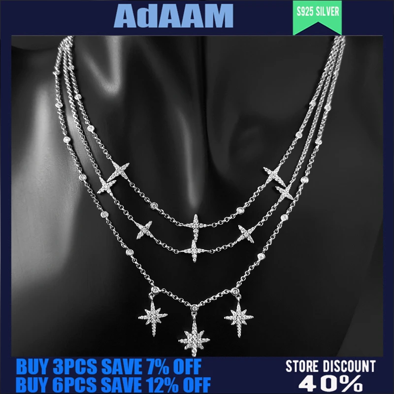 

S925 Sterling Silver Summer New Three-layer Star Necklace Female Fashion Banquet Personality Luxury Jewelry Birthday Gift