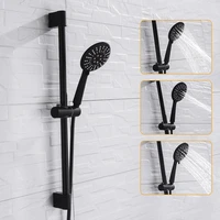 black 3 function abs hand held shower head high pressure rain shower sprayer set wall mount slide bar with hook and bracket