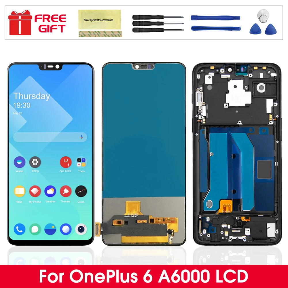 

100% протестированный экран для Oneplus 6, ЖК-дисплей + фотографический преобразователь экрана в сборе, детали с рамкой для Oneplus 6 A6000 A6003