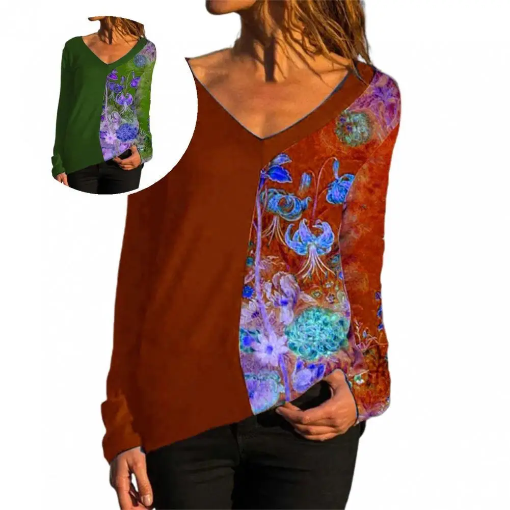 

Женский офисный пуловер с V-образным вырезом и цветочным принтом