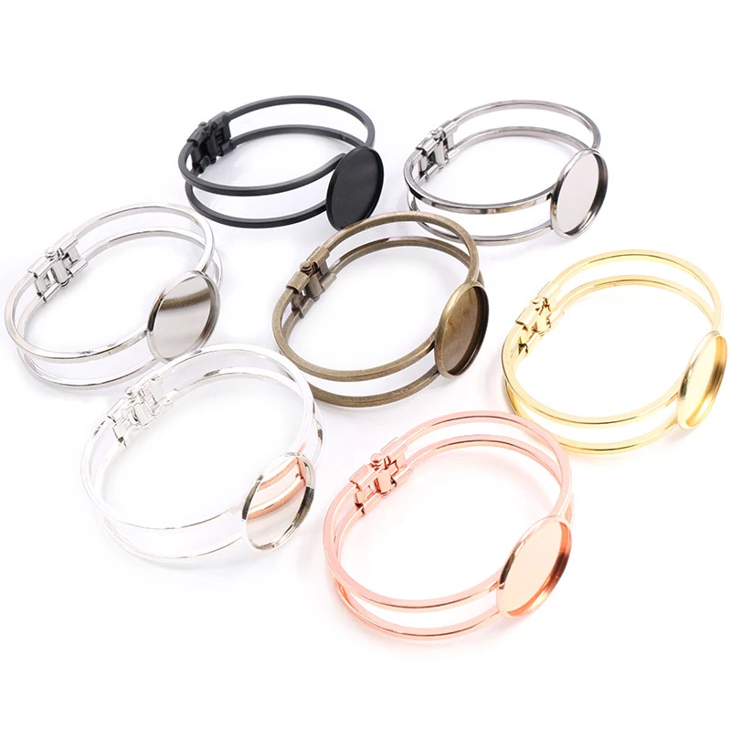 

High Quality 25mm 20mm Black Silver Gold Plated 7 Colors Bangle Base Bracelet Blank Findings Tray Bezel Setting Cabochon Cameo