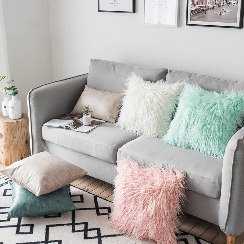 Наволочка из искусственной кожи для дивана большая иммитация шерсти Мех