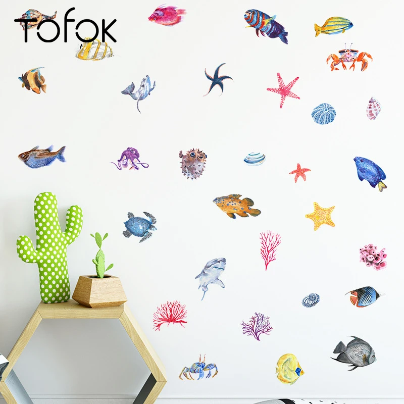 Tofok океан мир рыба Краб самодельная Настенная Наклейка для детской комнаты