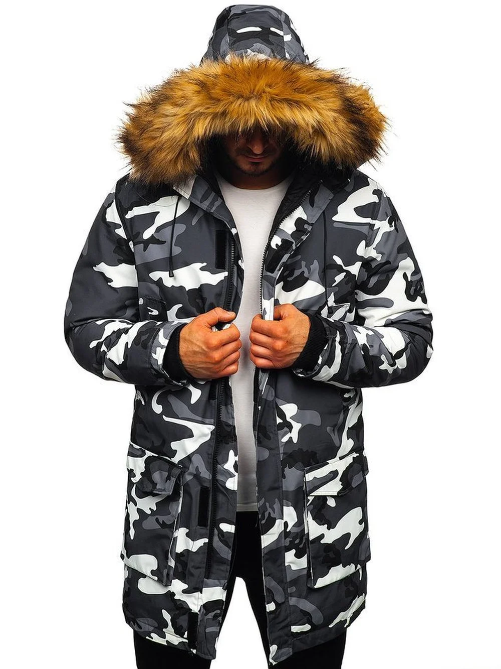 ZOGAA Fashionable Men's Winter Warm Plus Fleece Hooded Long Cotton Jacket