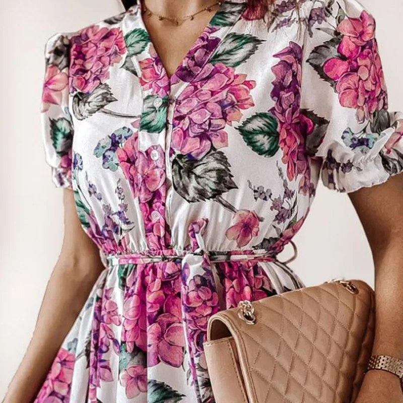 

Bohemian Summer Womens Dress 2021 Fashion Casual Floral Print Beach Holiday Sundress Lady Boho Elegant Dresses For Women Clothes