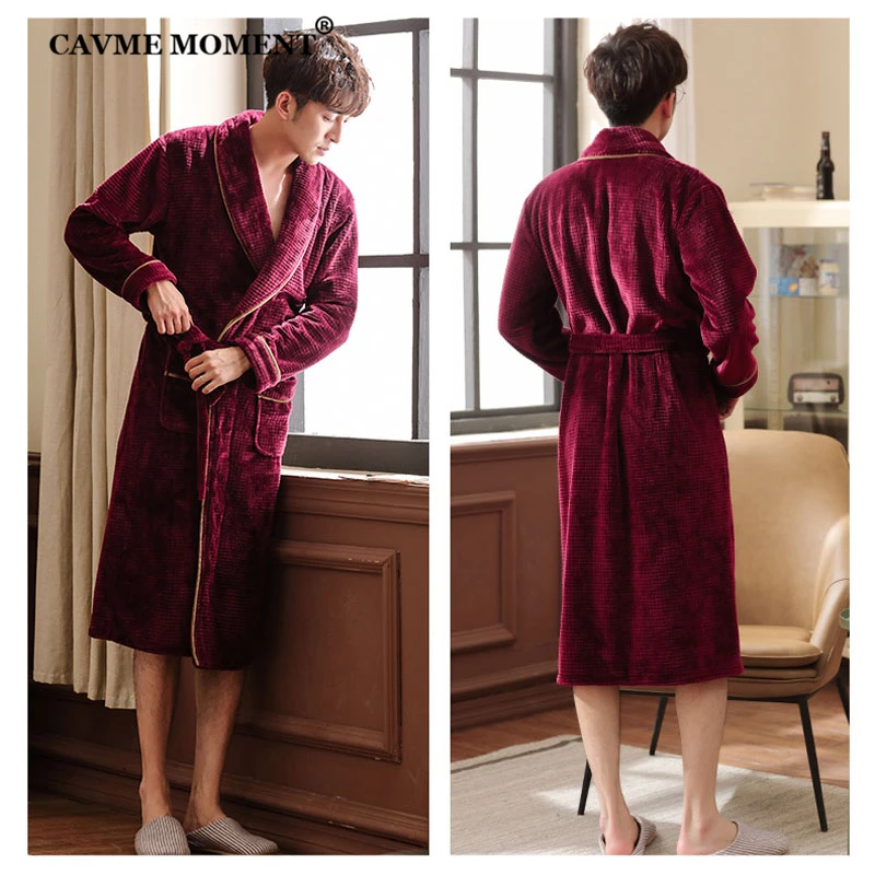 

CAVME Winter Flannel Robe for Men Long Robes Homme's Nightgown Kimono Sleepwear PLUS SIZE 100KG CUSTOM LETTERS