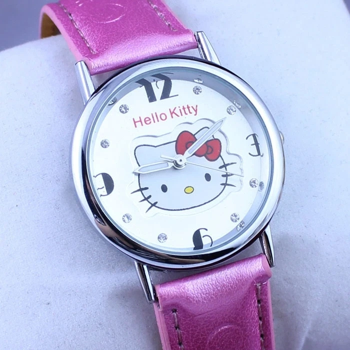 Модные новые детские кварцевые часы с розовым ремешком Hello Kitty KT Cat|Детские часы| |