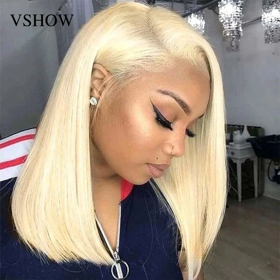 

Bob Wig 613 13X4 Short Lace Front Human Hair Wigs For Women Remy 150% Density Brazilian Straight 613 Blonde Bob Human Hair Wigs