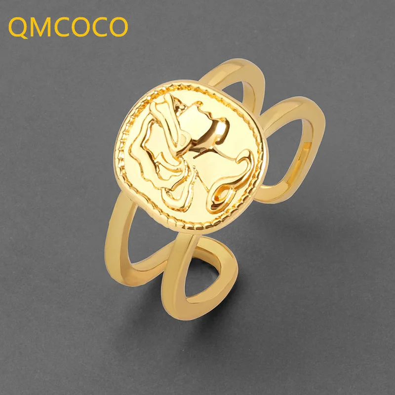 

Кольцо женское QMCOCO, серебряное, круглое, регулируемое, с геометрическим узором, ручной работы, 925