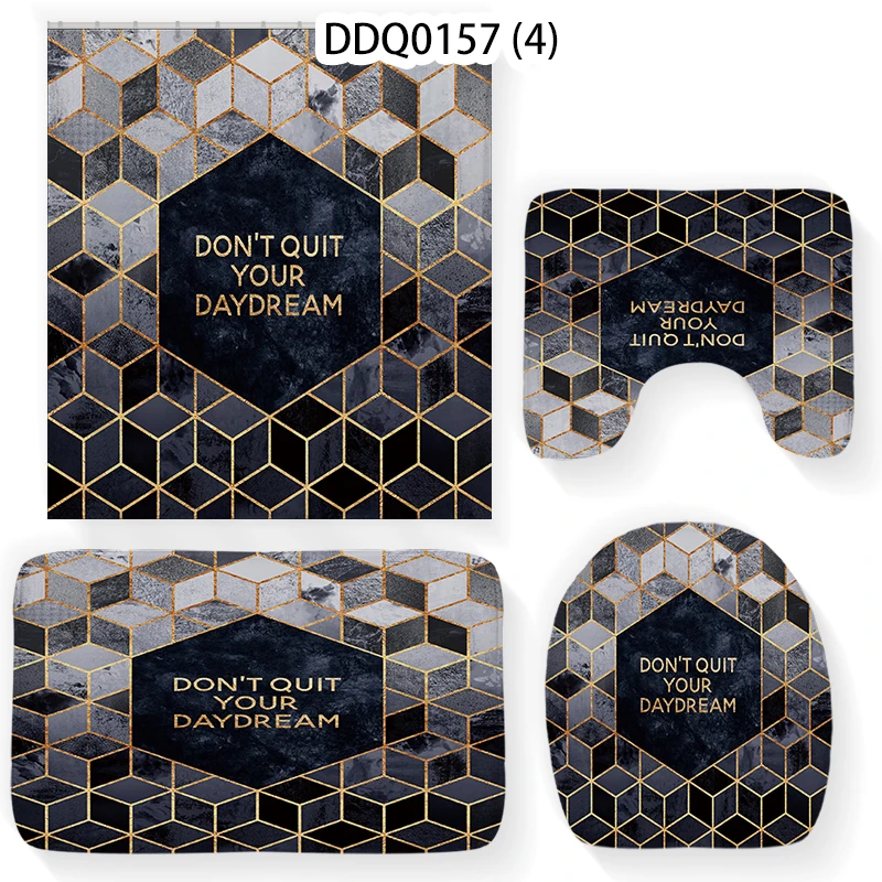 

New 3D Geometric Image Bathroom Set Waterproof Shower Curtain Bathroom Shower Curtain Set Polyester Curtains Home Curtain 4 PCS