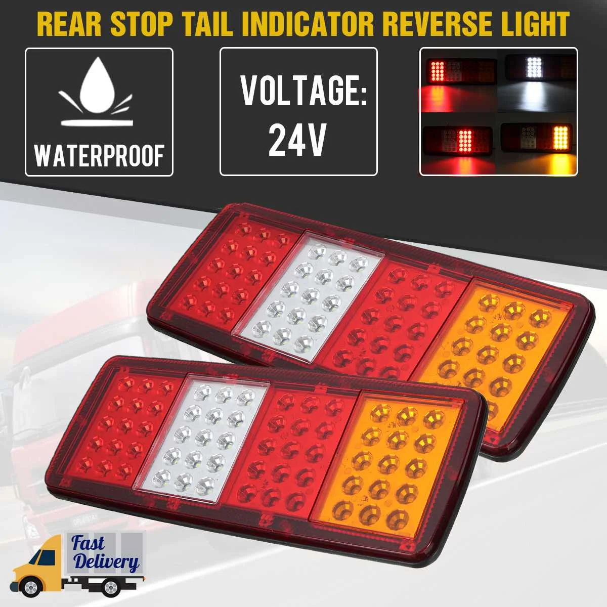 

2pcs 24V 60 LED Car Truck Tail Light Rear Brake Light Signal Lamp Indicator for Trailer Lorry Camper Caravan Bus Van