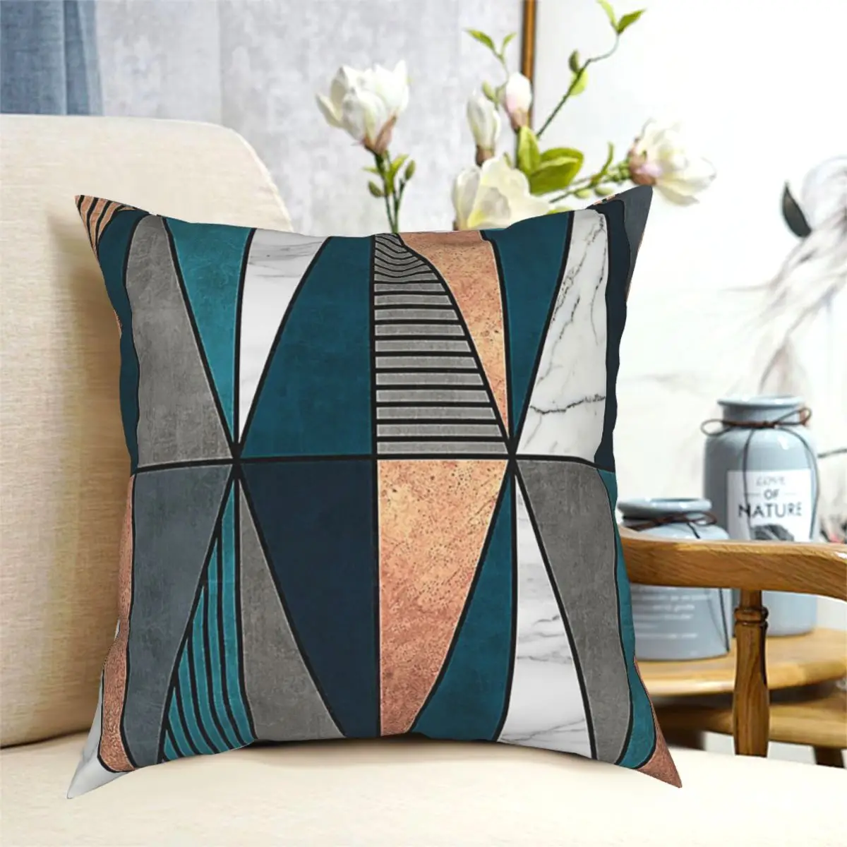 

Blue And TurquoiseMarble And Concrete Triangles Pillow Cushion Cover Decorative Pillowcases Case Home Sofa Cushions