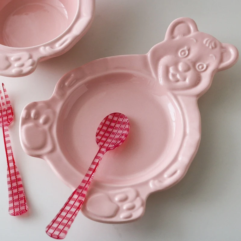 Тарелка керамическая INS с мультяшным медведем милая десертная тарелка для дома