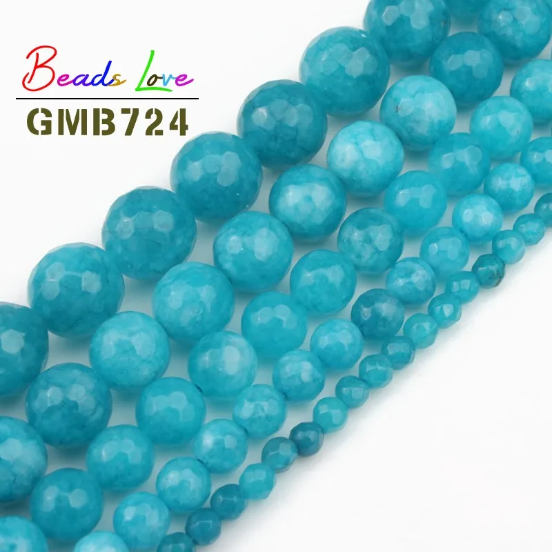 Граненые круглые бусины синего камня для изготовления ювелирных изделий 4 6 8 10 12 15