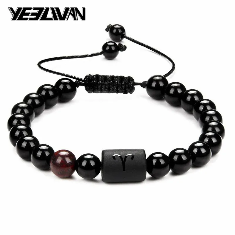 

Новинка 2021 г., модные Парные браслеты с созвездиями, мужской обсидиановый браслет из натурального камня, женский браслет с бусинами Taurus Gemini ...