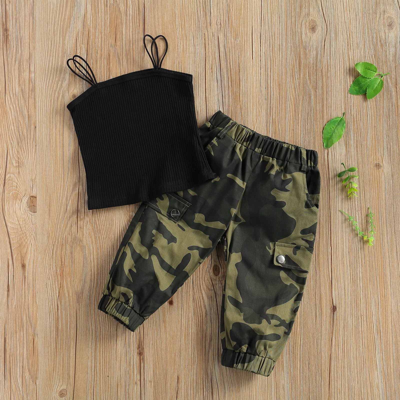 

2-7Y Fashion Summer Kids Girls Clothes Sets Camouflage Print Sleeveless Vest Tops Long Pants 2pcs